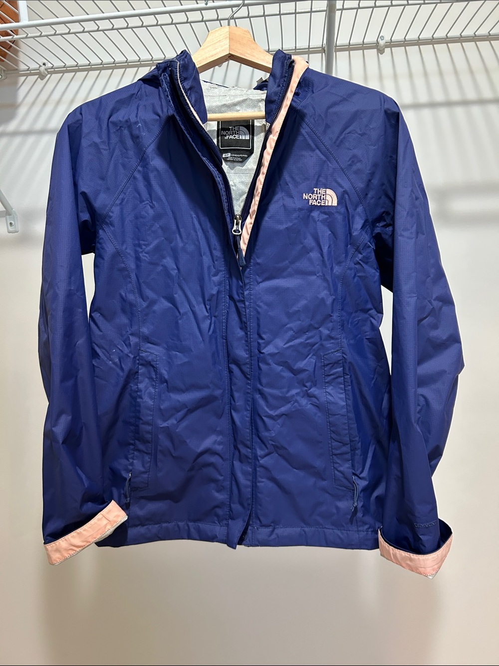 The North Face Women's Deep Blue Hooded Shell with Pink Trim